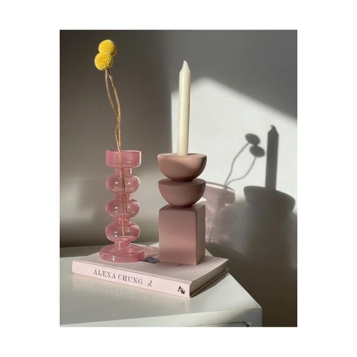 Genel Ürün 1 HM Modern Tasarım Şamdan & Mumluk Beton 16 Pembe