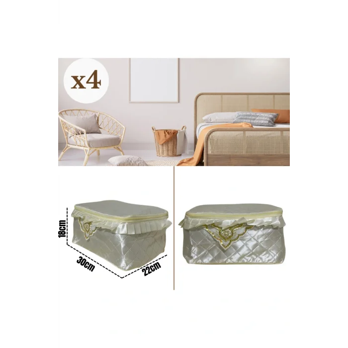 Genel Ürün 4lü İşlemeli Minik Saten Sandık Tipi Hurç