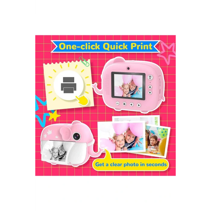 Genel Ürün Çocuk Kamerası Anında Baskı, 20MP Çift Lensli ve 32G SD Kartlı, Fotoğraf Kağıdı Dahil