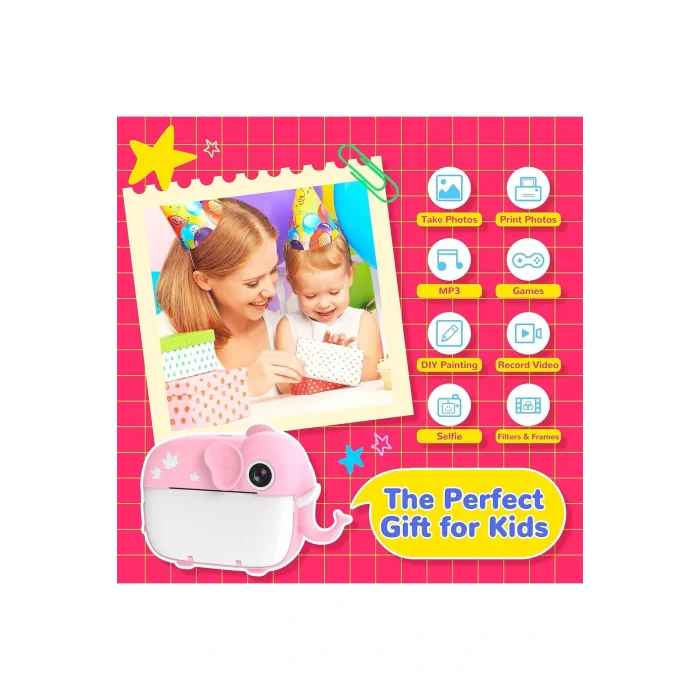 Genel Ürün Çocuk Kamerası Anında Baskı, 20MP Çift Lensli ve 32G SD Kartlı, Fotoğraf Kağıdı Dahil