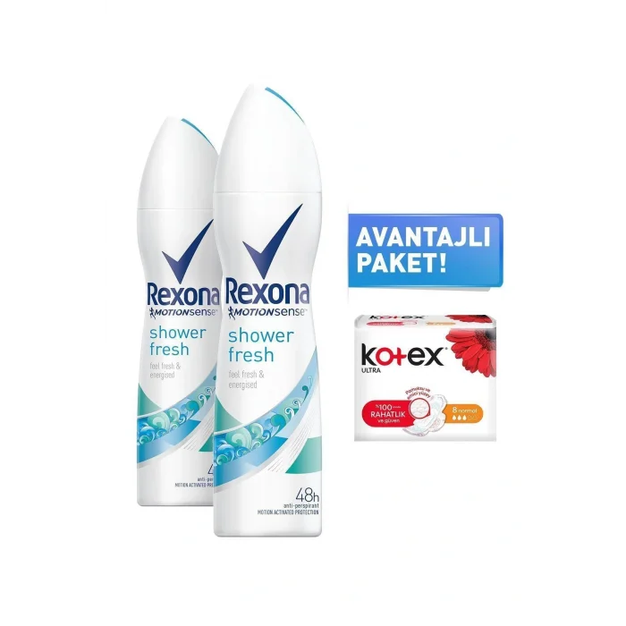Genel Ürün Shower Fresh Kadın Sprey Deodorant 150 Ml X2 + 8li Kotex Normal