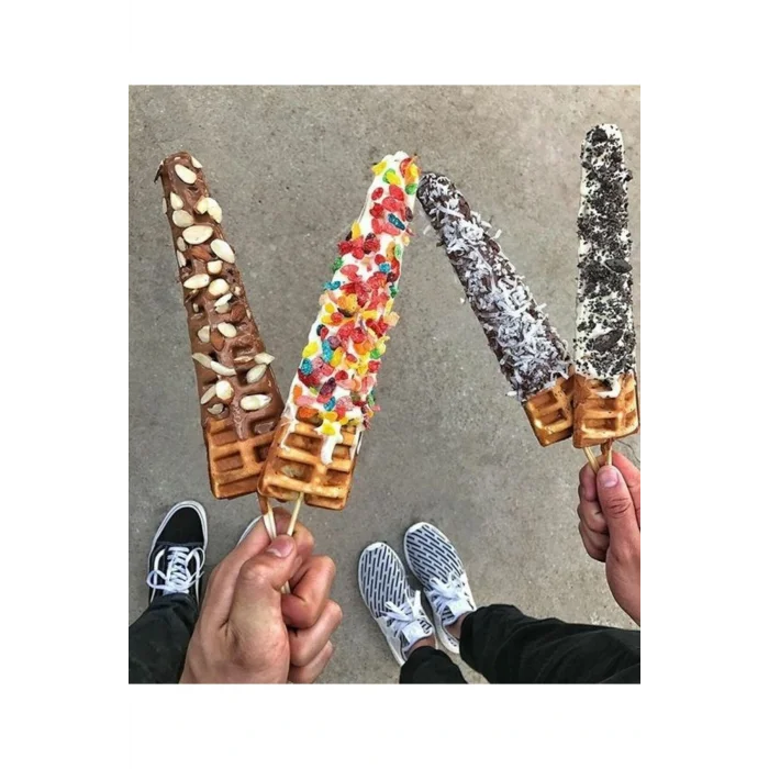 Genel Ürün Kare Waffle Makinesi Çubuklu Çam
