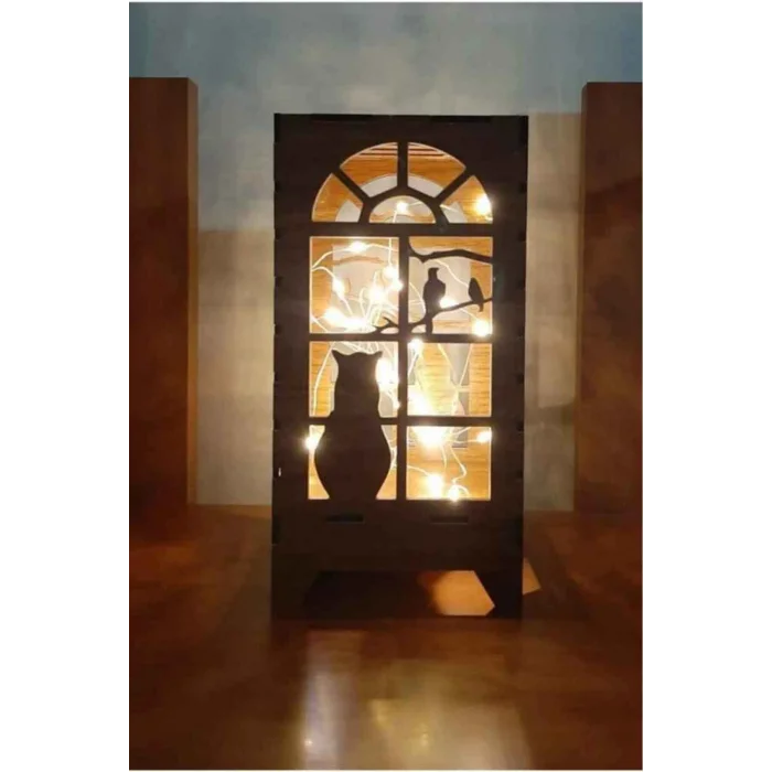 Lamba Masa Lambası Lazer Kesim Mini Özel Tasarım Ahşap Abajur Masa Süsü