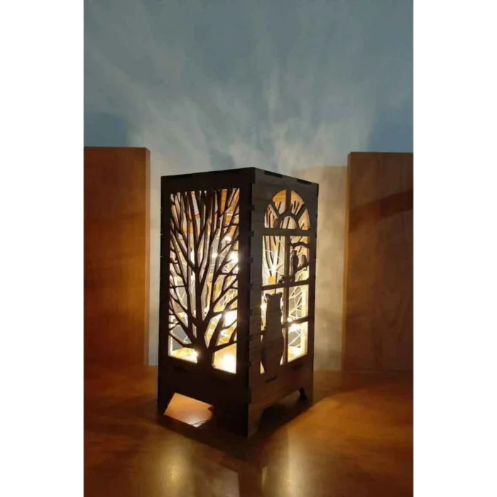 Lamba Masa Lambası Lazer Kesim Mini Özel Tasarım Ahşap Abajur Masa Süsü