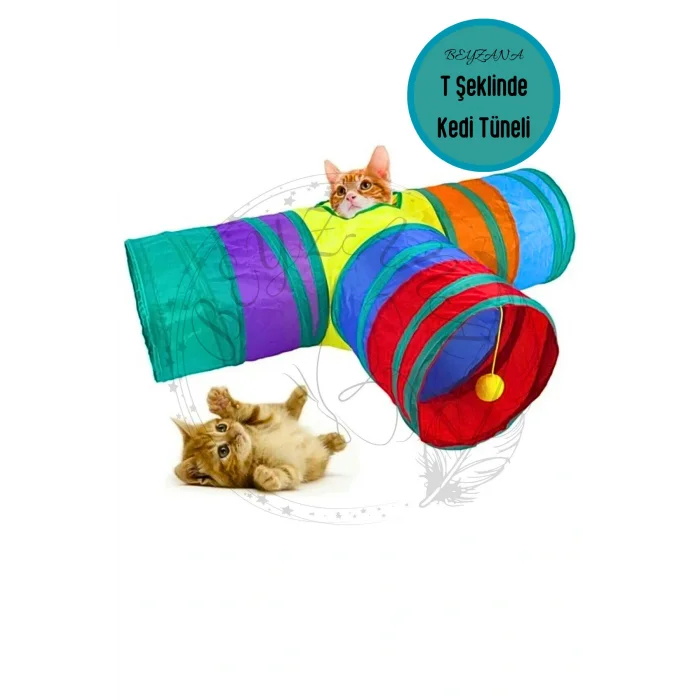 Genel Ürün T Şeklinde Kedi Tüneli Katlanır Gökkuşağı T Şeklinde Kedi Köpek Oyun Tüneli Evcil Hayvan Oyun Tüneli