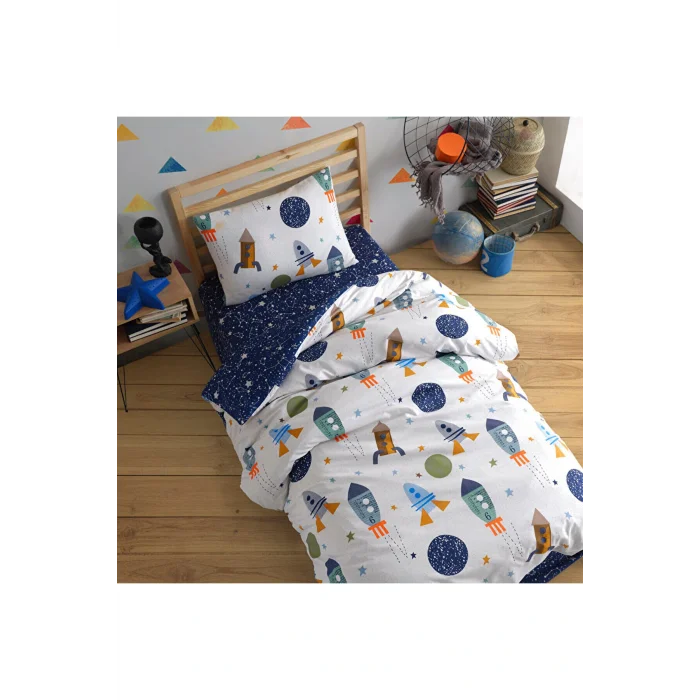 Genel Ürün Pamuklu Nevresim Takımı Tek Kişilik Spacex Lacivert 160 x 220 cm
