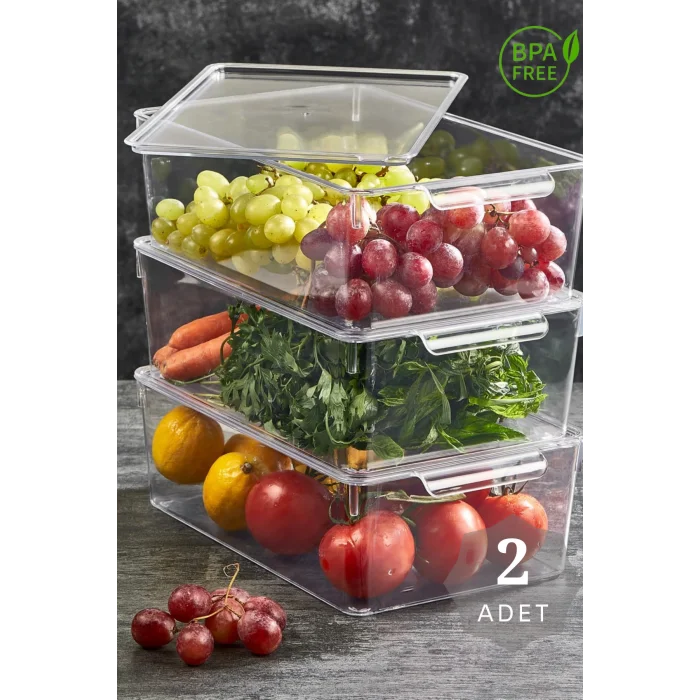 Genel Ürün Plastik Quick Buzdolabı İçi Kapaklı Düzenleyici Organizer 2 Adet XL Saklama Düzenleme Organizer 20