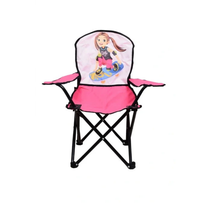Genel Ürün Tek Kişilik Mini Çocuk Katlanır Çantalı Kamp Sandalyesi Pembe Tekli Pembe Metal Çocuk Kamp Sandalye
