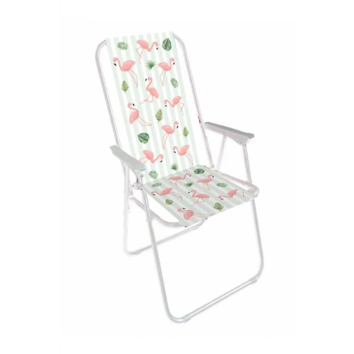 Genel Ürün Tek Kişilik 1050 Plaj Sandalyesi - Flamıngo Tekli Beyaz Katlanabilir
