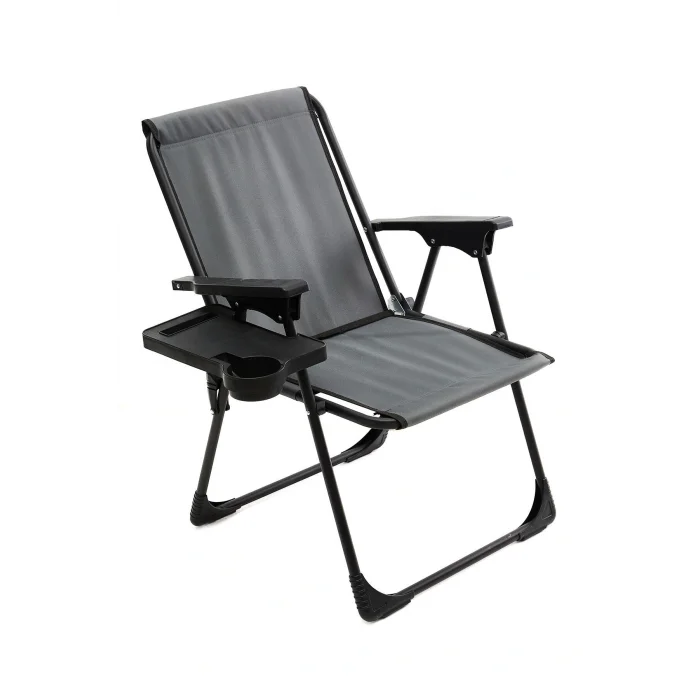 Genel Ürün Katlanabilir Natura Kamp Sandalyesi Katlanır Piknik Sandalye Dikdörtgen Bardaklıklı Gri Spor Gri Te