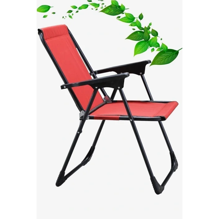 Genel Ürün Kırmızı Katlanır Plastik Kollu Lüks Kamp Sandalyesi Katlanabilir Tekli Plastik Tek Kişilik