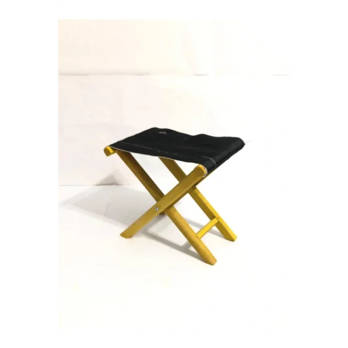 Genel Ürün Siyah Katlanabilir Kamp Taburesi Ahşap Tekli Tek Kişilik Retro Katlanabilir