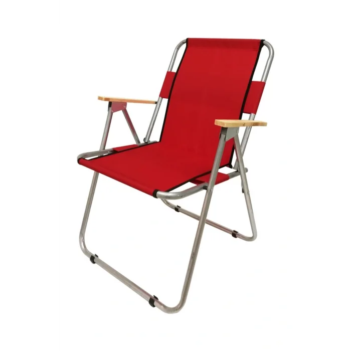 Genel Ürün Kırmızı Kamp Sandalyesi Ahşap Kollu Katlanır Kamp Sandalyesi - Kırmızı Tekli Tek Kişilik