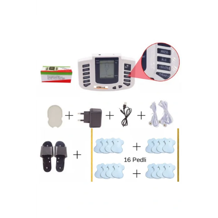 Genel Ürün Tens Cihazı Full Seti - Tens Cihazı Terlik Kablolar 16 Adet Elektroped Piller Dahil