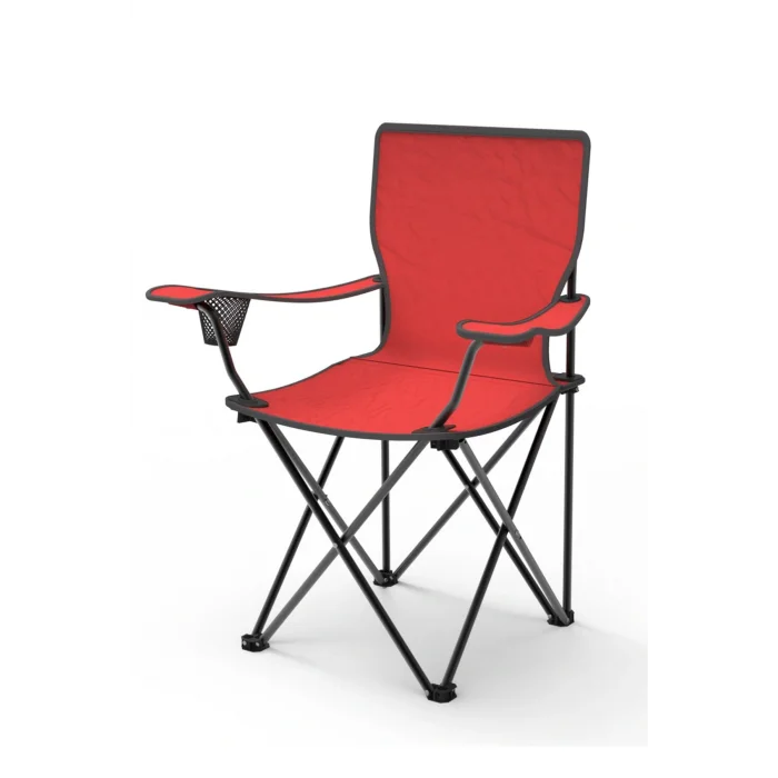 Genel Ürün Tek Kişilik Kamp Sandalyesi - Katlanır Sandalye Metal Katlanabilir Tekli Kırmızı