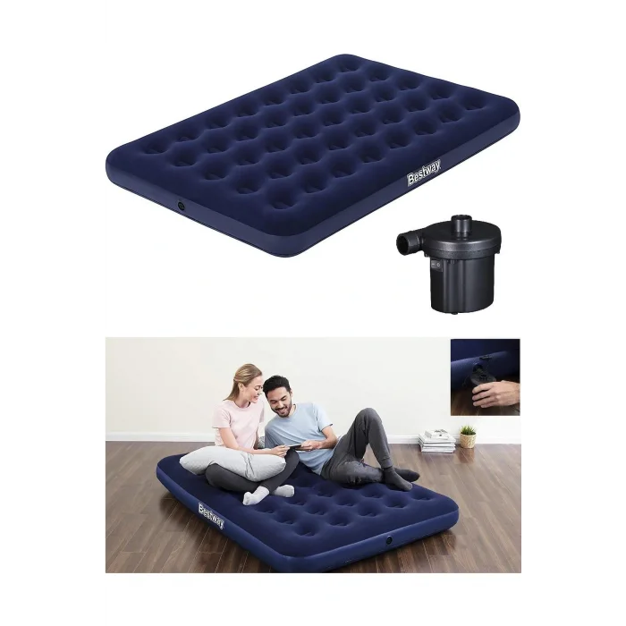Genel Ürün Çift Kişilik Şişme Yatak - Araba Çakmaklıklı Pompa 191cm X 137cm X 22cm