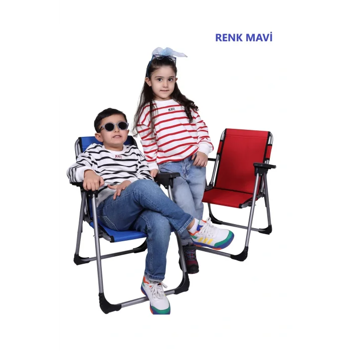 Genel Ürün Trend LÜKS ÇOÇUK KAMP SANDALYESİ Metal Mavi Tekli Çocuk Kamp Sandalyesi Tek Kişilik 2 Gr