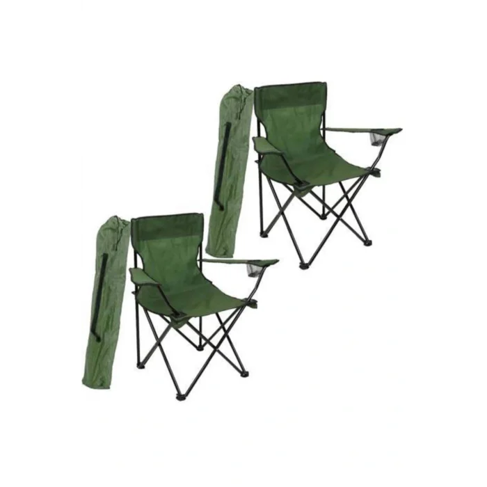 Genel Ürün Metal Katlanır Kamp Sandalyesi Yeşil 2 Adet Tek Kişilik Katlanabilir 2li Yeşil