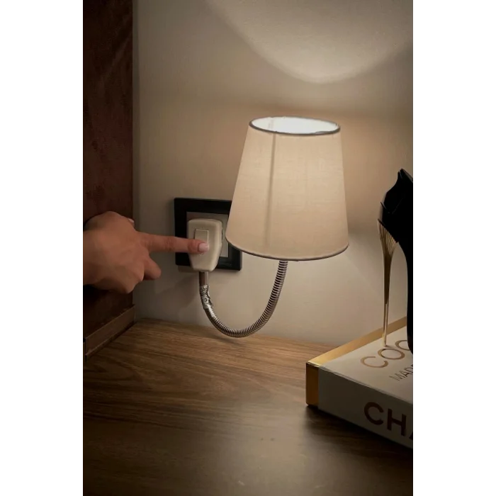Lamba Beyaz Soket Gece Lambası Esnek Kollu Dekoratif Priz Lambası Başucu Ve Okuma Abajuru Okuma Lambası