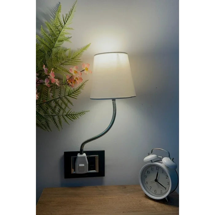 Lamba Beyaz Soket Gece Lambası Esnek Kollu Dekoratif Priz Lambası Başucu Ve Okuma Abajuru Okuma Lambası