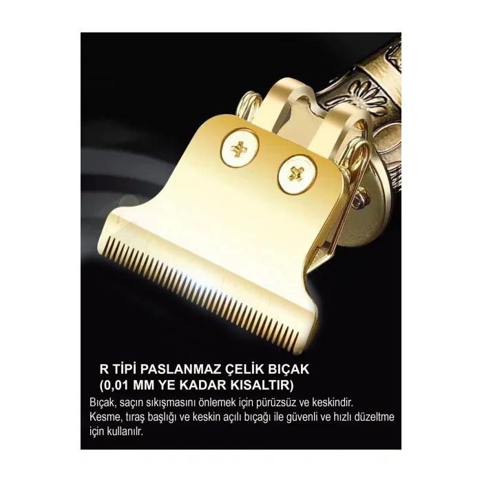 Genel Ürün İthalatçı Garantili Vintage T-bıçak Lcd Ekran Şarjlı Ense Sakal Çizim Traş Makinesi 2 Yıl Yok Siyah