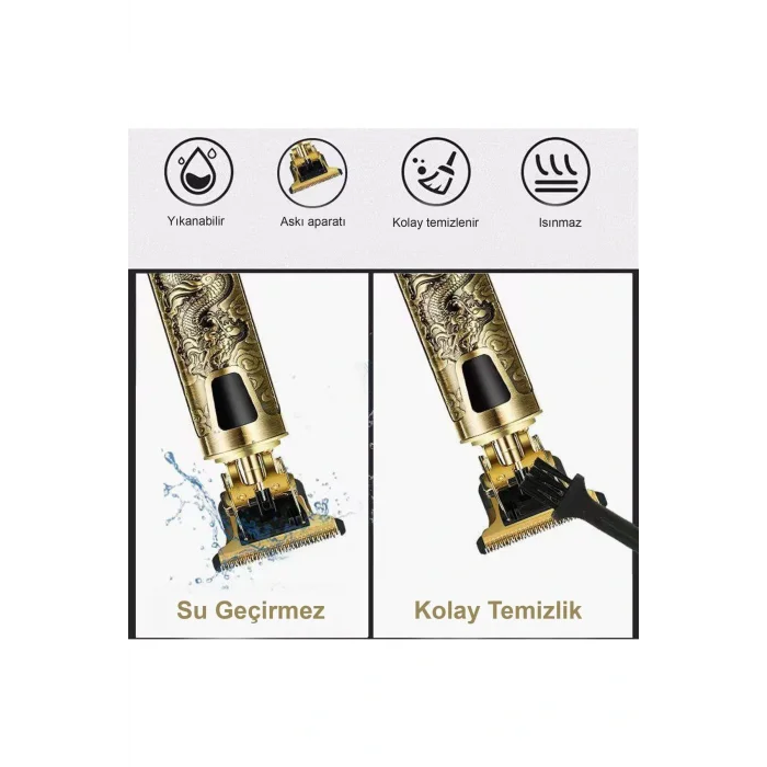 Genel Ürün İthalatçı Garantili Vintage T-bıçak Lcd Ekran Şarjlı Ense Sakal Çizim Traş Makinesi 2 Yıl Yok Siyah