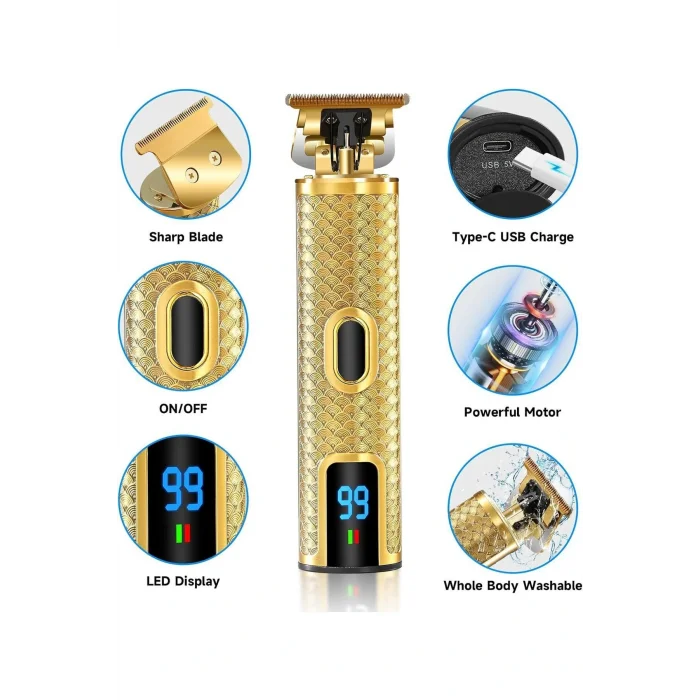 Genel Ürün 1 Yıl Solati Led Panelli Traş Makinesi Ve Sakal Makinesi, Şarjlı Saç Sakal Traş Makinesi Sarı Kuru