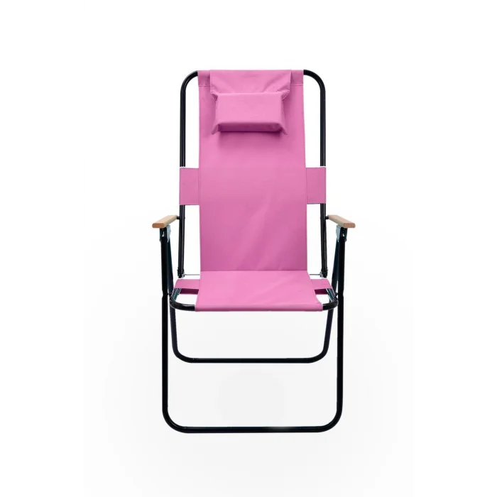 Genel Ürün 0,5 - 3 kg Yastıklı yüksek sırtlı katlanır büyük boy kamp piknik sandalyesi, ağaç kollu-PEMBE Pembe