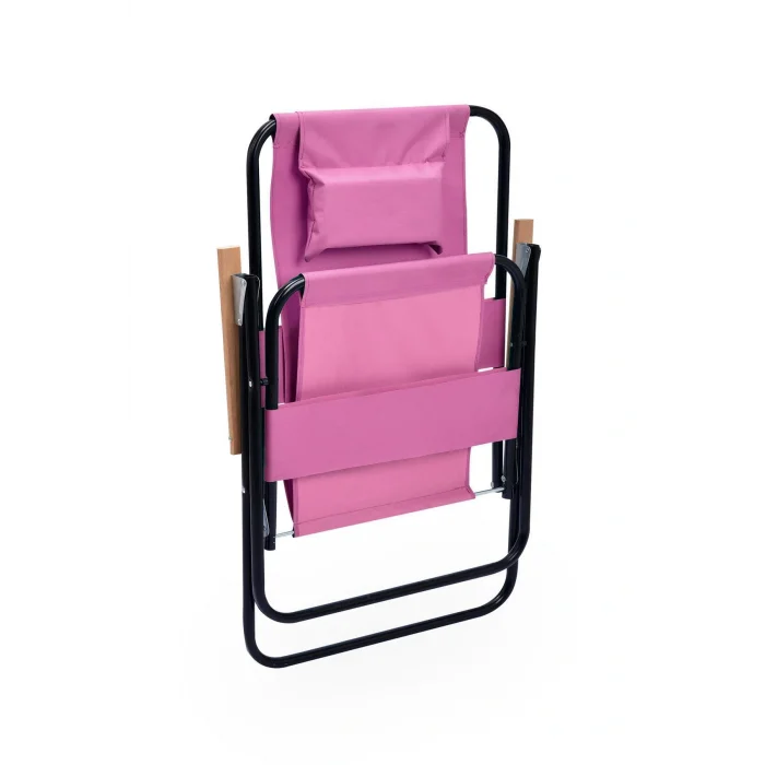 Genel Ürün 0,5 - 3 kg Yastıklı yüksek sırtlı katlanır büyük boy kamp piknik sandalyesi, ağaç kollu-PEMBE Pembe