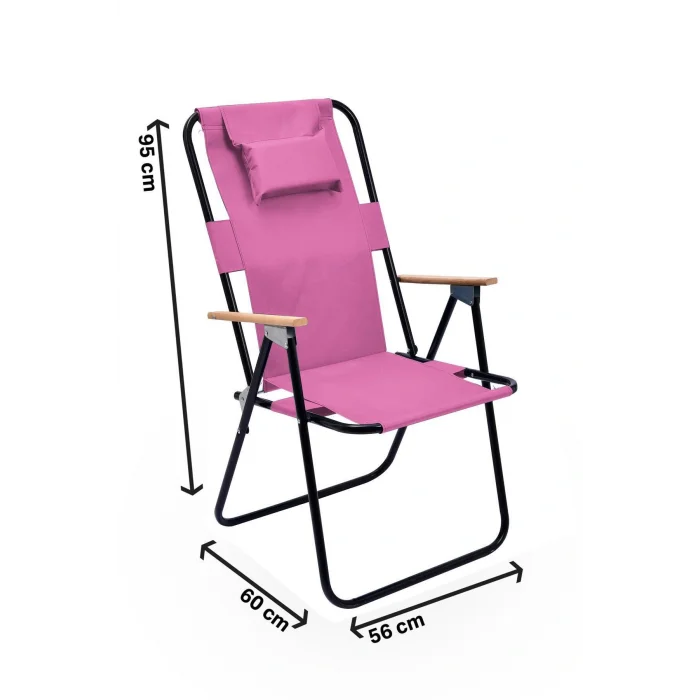 Genel Ürün 0,5 - 3 kg Yastıklı yüksek sırtlı katlanır büyük boy kamp piknik sandalyesi, ağaç kollu-PEMBE Pembe