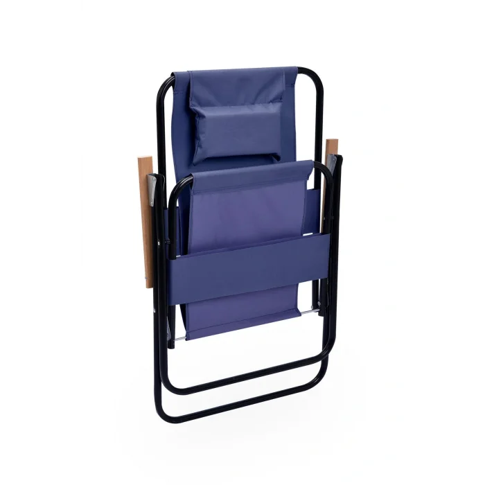 Genel Ürün Tek Kişilik Yastıklı yüksek sırtlı katlanır büyük boy kamp piknik sandalyesi, ağaç kollu-Lacivert T