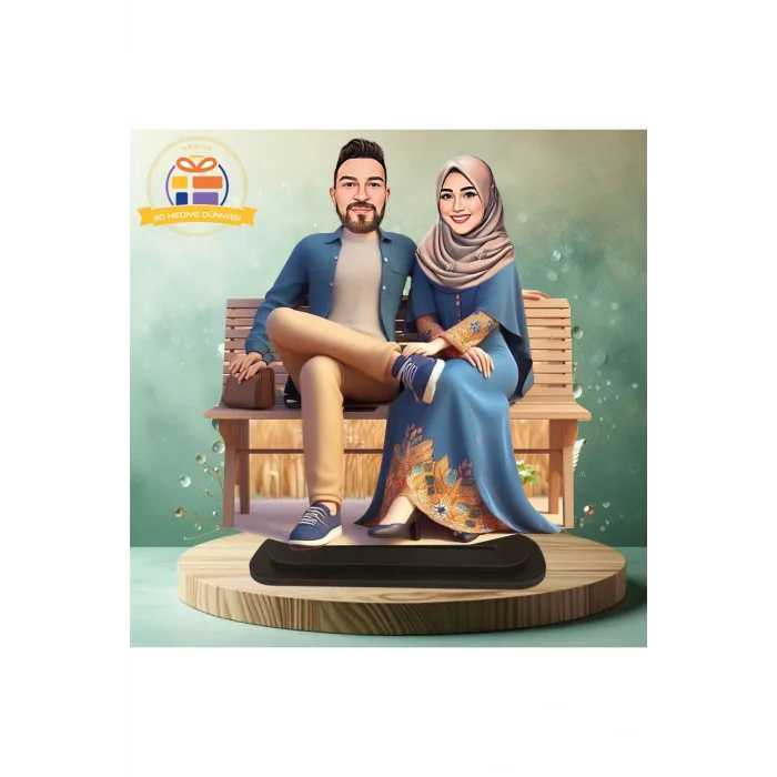 Biblo Tesettürlü Sevgili Karikatürü Biblo Hediye Doğum Günü Hediyesi 3d Masa Üstü Biblo Hediyesi