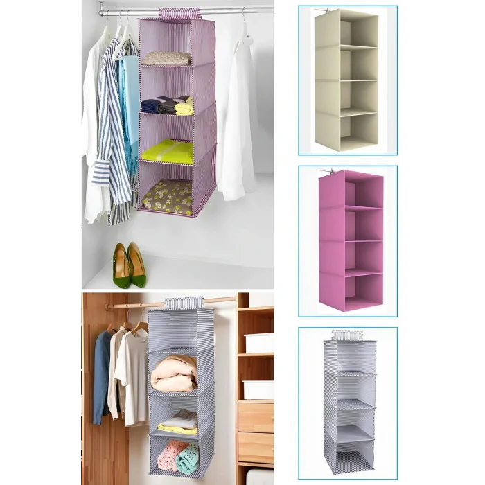 Dolap Düzenleyici Dolap Içi Düzenleyici 4 Gözlü Bölmeli Katlanabilir Kumaş Elbise Giysi Tişört Rafı Organizer