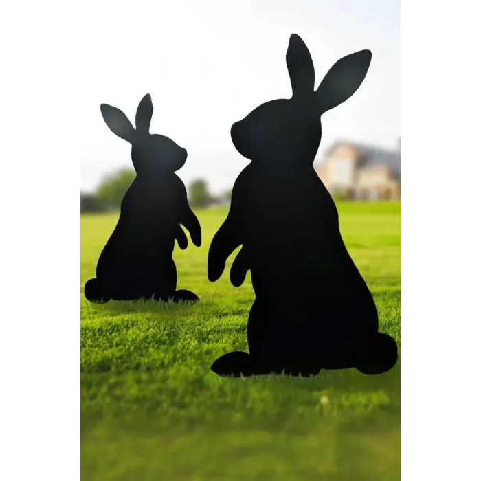 Oyuncak Dekoratif Metal Bahçe Süsü - Bahçe Dekorasyonu Dekor Tavşan - Saksı Üstüne Heykel Figürü