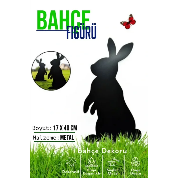 Oyuncak Dekoratif Metal Bahçe Süsü - Bahçe Dekorasyonu Dekor Tavşan - Saksı Üstüne Heykel Figürü
