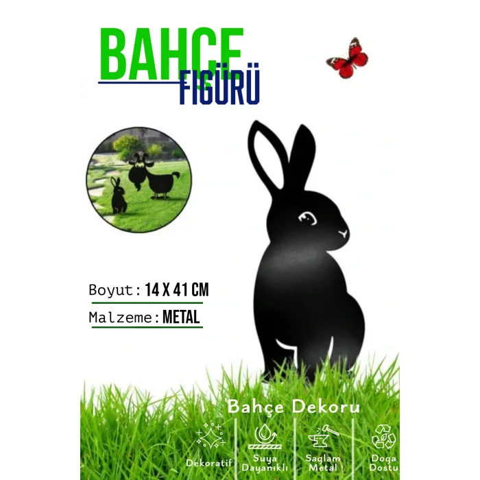 Oyuncak Dekoratif Metal Bahçe Süsü - Bahçe Dekorasyonu Dekor Tavşan - Saksı Üstüne Heykel Figürü
