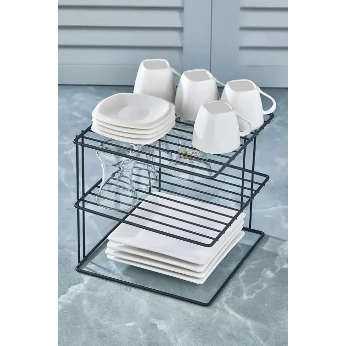 Dolap Düzenleyici Dolap İçi Tabak Düzenleyici 3 Katlı Tabaklık Raf SİYAH - 1 - Metal - Mutfak - 20 x 20 - Siyah