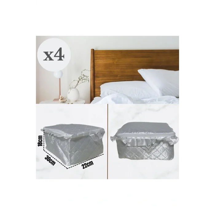 Genel Ürün 4lü İşlemeli Minik Sandık Tipi Saten Hurç