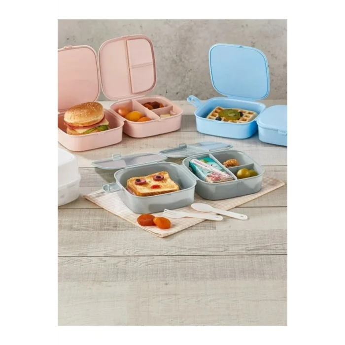 Genel Ürün 2 Katlı 4 Bölmeli Pembe Premium Kiddy Lunch Box - Premium 3 1 Beslenme Çantası - Yemek Saklama Kabı