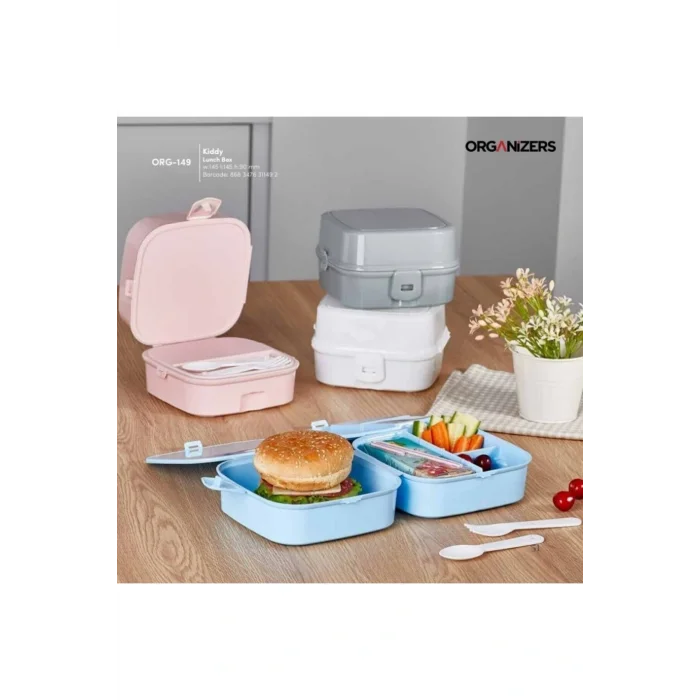 Genel Ürün 2 Katlı 4 Bölmeli Kırmızı Premium Kiddy Lunch Box - Premium 3 1 Beslenme Çantası -yemek Saklama Kabı