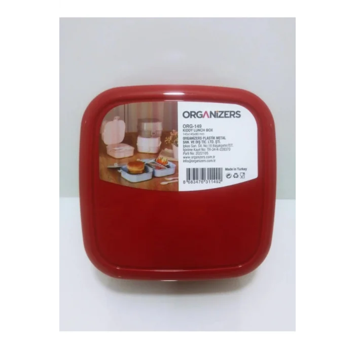 Genel Ürün 2 Katlı 4 Bölmeli Kırmızı Premium Kiddy Lunch Box - Premium 3 1 Beslenme Çantası -yemek Saklama Kabı