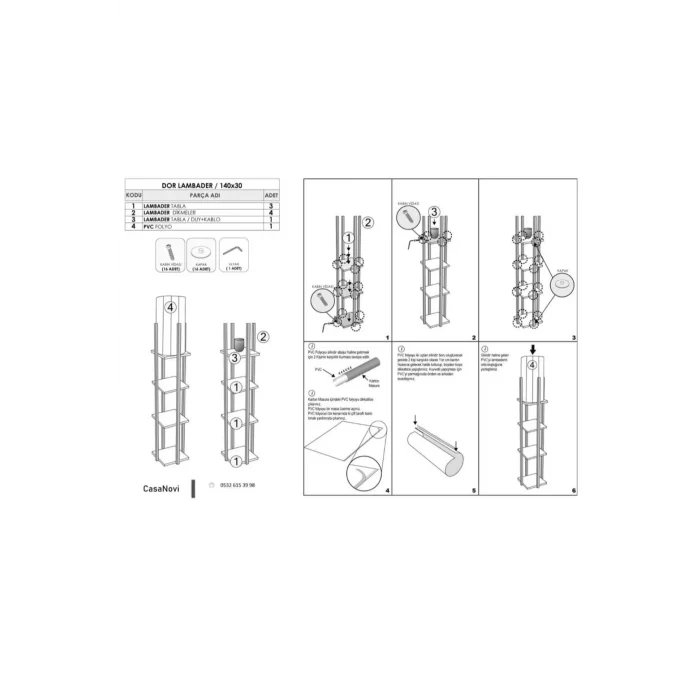 Lamba Beyaz Dekoratif Modern Ahşap Mdf 3 Raflı Çerçeveli Lambader