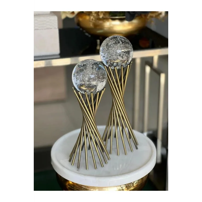Biblo Dekoratif 2li Set Hava Kabarcıklı Çapraz Ayaklı Küre Süs Eşya Biblo/Ev-Ofis Dekoru/Hediyelik Biblo