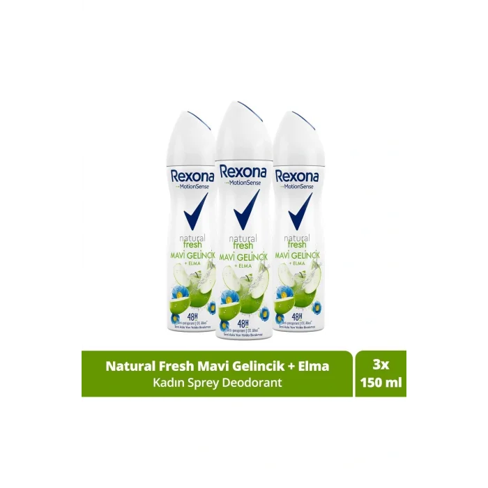 Genel Ürün Kadın Sprey Deodorant Natural Fresh Mavi Gelincik Elma 150 ml X3