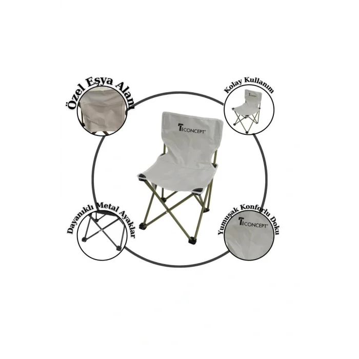Genel Ürün Konforlu Kolay Taşınabilir Metal Ayaklı Katlanabilir Küçük Çocuk Kamp Sandalye Beyaz Renk