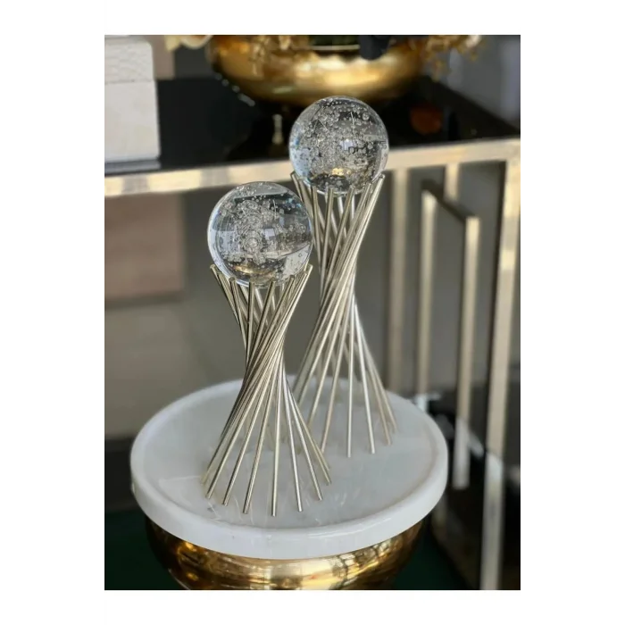 Biblo Dekoratif 2li Set Hava Kabarcıklı Çapraz Ayaklı Küre Süs Eşya Biblo/Ev-Ofis Dekoru/Hediyelik Biblo