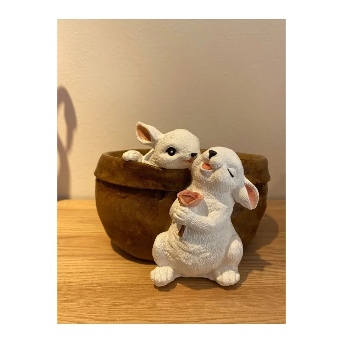 Biblo Sevgili Tavşanlar Saksı Çiçekli Tavşan Biblo