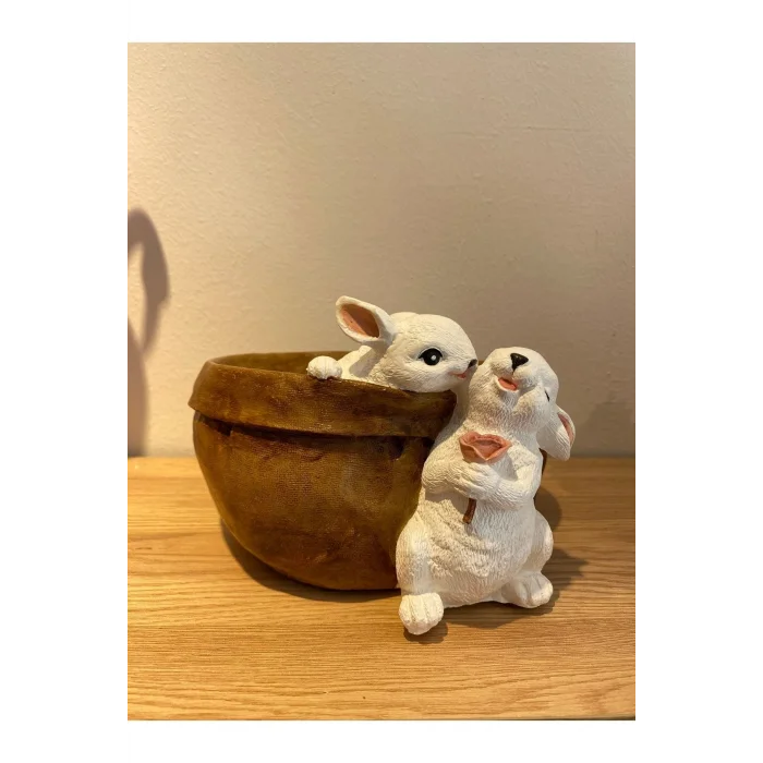 Biblo Sevgili Tavşanlar Saksı Çiçekli Tavşan Biblo