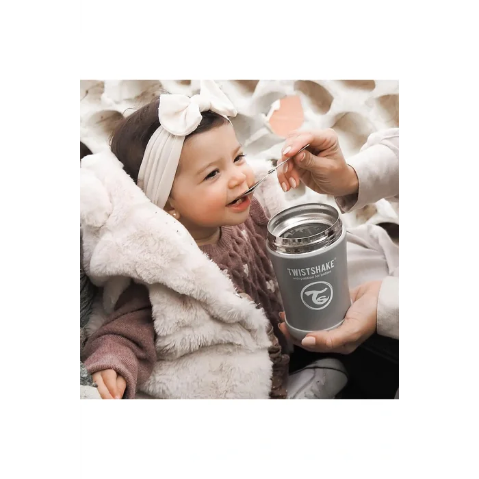 Termos Mama Termosu Gri 350 ml, kaşıklı bebek mama termosu, kaşıklı termos