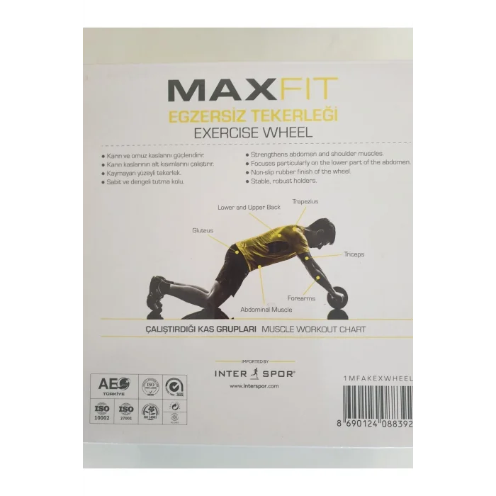 Genel Ürün Siyah Maxfit Egzersiz Tekerleği, güçlü ve konforlu antrenman için ideal